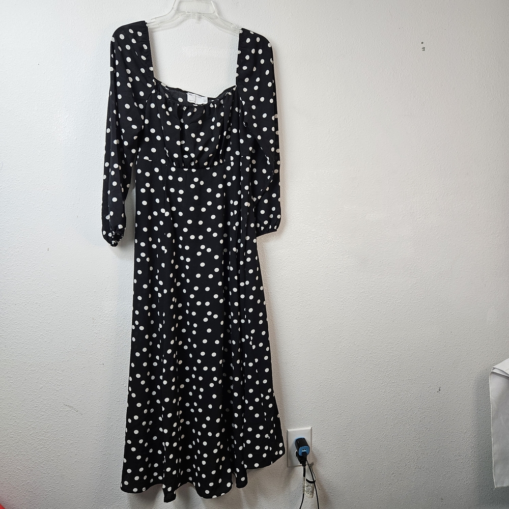 ASOS Square Neck Black and White Polka Dot Midi Dress Size US 10